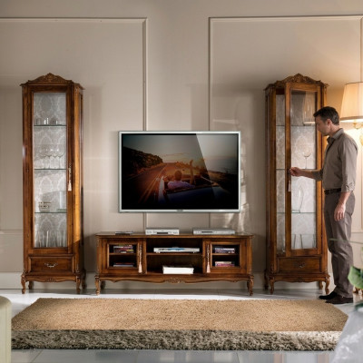 Wall unit 3-piece, TV cabinet, 2x display cabinet, Italian design furniture, living room, baroque style