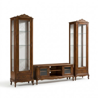 Wall unit 3-piece, TV cabinet, 2x display cabinet, Italian design furniture, living room, baroque style