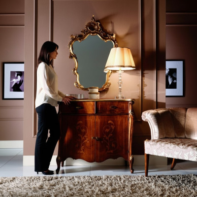 Luxury furniture style baroque 2-piece set dresser with mirror luxury wood Italian