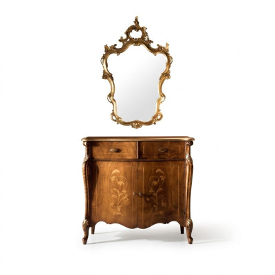 Luxury furniture style baroque 2-piece set dresser with mirror luxury wood Italian