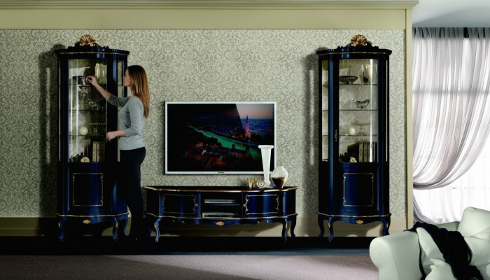 Luxury Set Suite 3-piece with 2x Display Cabinet Blue Italian Luxury Furniture Baroque Style