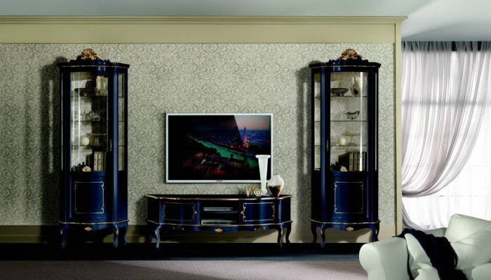 Luxury Set Suite 3-piece with 2x Display Cabinet Blue Italian Luxury Furniture Baroque Style