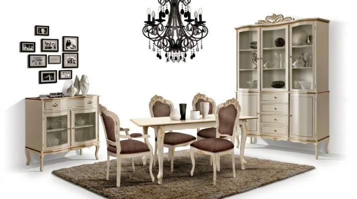 Luxury Dining Room Set 6-piece White Wood Furniture Sideboard 3x Chair Table