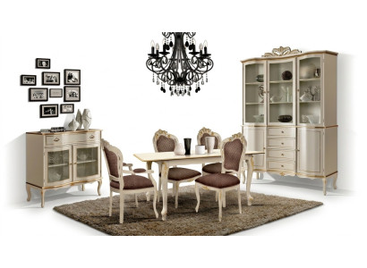 Luxury Dining Room Set 6-piece White Wood Furniture Sideboard 3x Chair Table