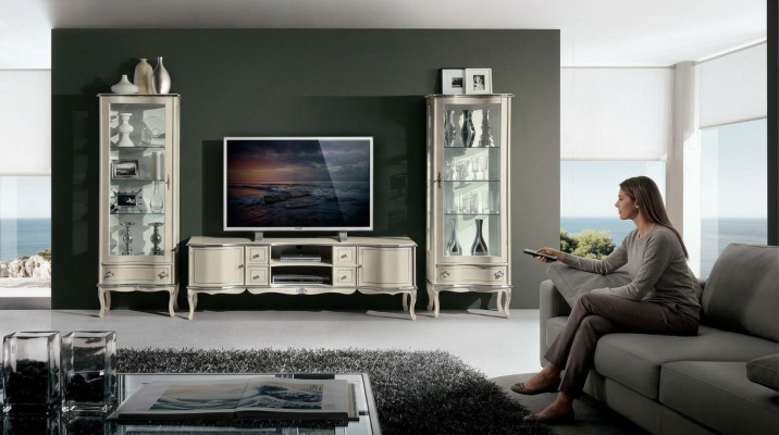 Chic three-piece set RTV with 2x display cabinet Italian furniture living room wall cabinet