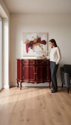 Luxury Italian Wooden Furniture Chest Red Buffet Cabinet Living Room