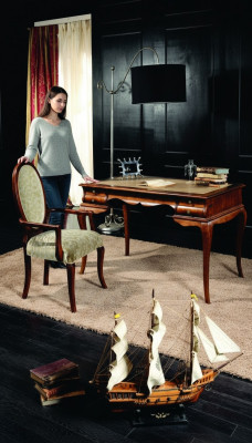 Wood Furniture Luxury Office 2-Piece Set Desk Chair Italian Tables Baroque