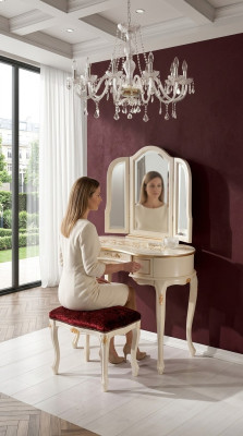 Group 2-piece Set Style Classic Stool Console Table with Mirror Furniture