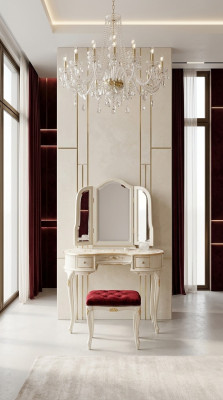 Group 2-piece Set Style Classic Stool Console Table with Mirror Furniture