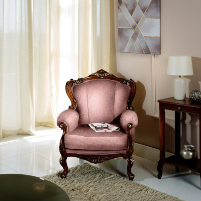 Send Designer Luxury Baroque Pink Armchair Italian Wood Living Room Furniture New