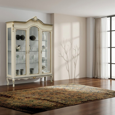 Italian Design Luxury Wood Furniture Baroque Cabinet Display Case White Living Room XXL New