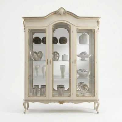 Italian Design Luxury Wood Furniture Baroque Cabinet Display Case White Living Room XXL New