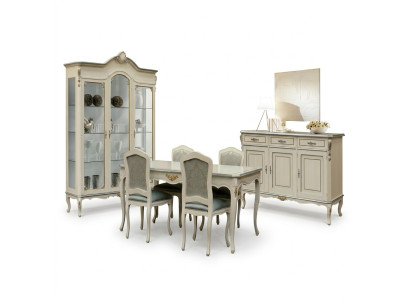 Luxury Dining Room Set 7-Piece White Wood Furniture Sideboard 4x Chair Table Display Cabinet
