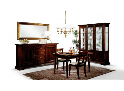 Dining table, 2 chairs, display cabinet, sideboard, mirror, complete dining room set, 6-piece, new