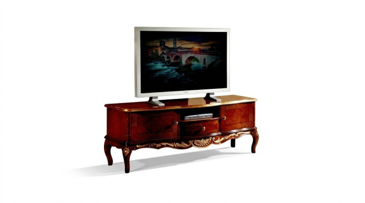 Designer wooden baroque TV cabinet with 2 doors, drawer, and shelf Italy