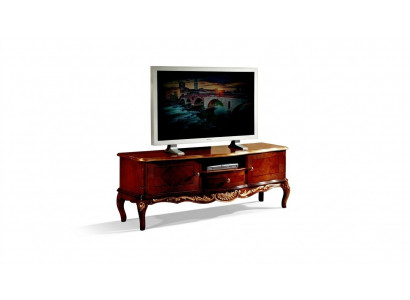Designer wooden baroque TV cabinet with 2 doors, drawer, and shelf Italy