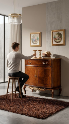 Italian wooden furniture chest cabinet with 2 doors and 1 drawer