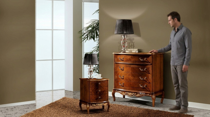 Italian Baroque Furniture Nightstand Bedroom Small Wooden Chest of Drawers Brown New