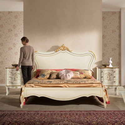 Luxury bed 160x195cm with wooden headboard and 2 nightstands Italian furniture new