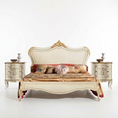 Design luxury bed classic wooden bed frame baroque style Italian furniture