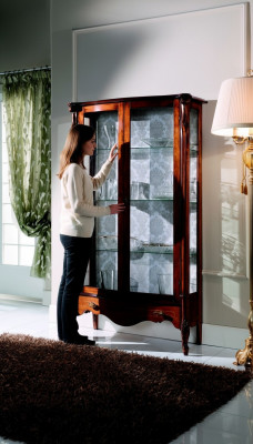 Luxurious Italian furniture, classic furniture, wood brown display cabinet, chic showcase cabinet.