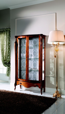 Luxurious Italian furniture, classic furniture, wood brown display cabinet, chic showcase cabinet.