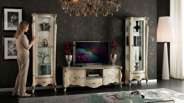 Elegant set of 3-piece furniture RTV with 2x display cabinets Italian furniture classical style