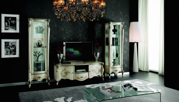 Elegant set of 3-piece furniture RTV with 2x display cabinets Italian furniture classical style