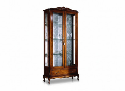 Designer luxury wooden display cabinet brown 2 glass doors 1 drawer Italian furniture