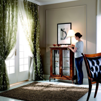 Designer Non-Vitrine Wood Brown Sideboard Glass Doors Luxury Italian Furniture