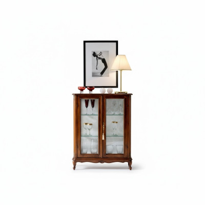 Designer Non-Vitrine Wood Brown Sideboard Glass Doors Luxury Italian Furniture