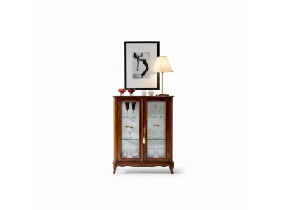 Designer Non-Vitrine Wood Brown Sideboard Glass Doors Luxury Italian Furniture