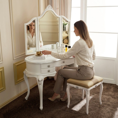 Furniture Baroque Wood Tables Console Table Mirror Italian Makeup Table 2-piece.
