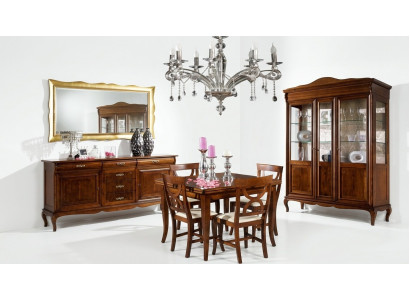 Dining table, 4 chairs, display cabinet, sideboard, mirror, complete dining room set, 8 pieces, new