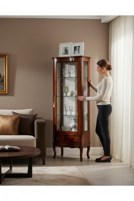 Luxury wooden display cabinet, brown cupboard, glass doors design, sideboard, Italian furniture