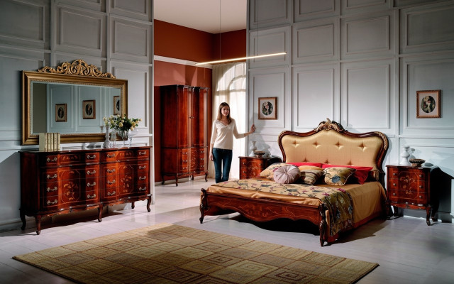 Set of 3-piece Bedroom Suite Bed 2x Nightstand Italian Baroque Furniture New