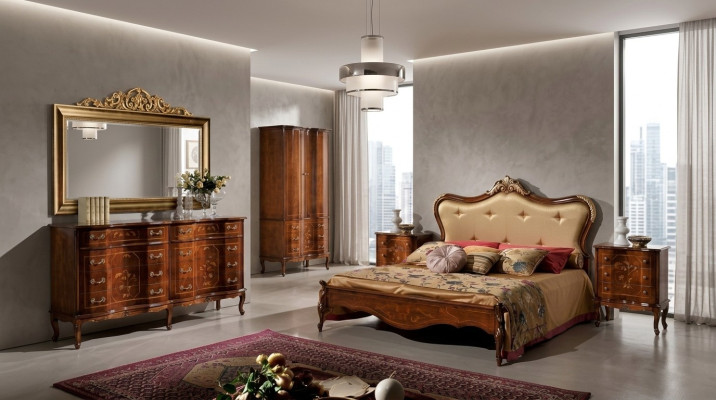 Set of 3-piece Bedroom Suite Bed 2x Nightstand Italian Baroque Furniture New
