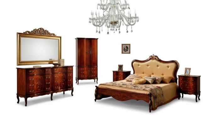 Set of 3-piece Bedroom Suite Bed 2x Nightstand Italian Baroque Furniture New