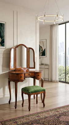 Italian furniture wood 2-piece luxury dressing table stool baroque bedroom furniture