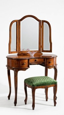 Italian furniture wood 2-piece luxury dressing table stool baroque bedroom furniture
