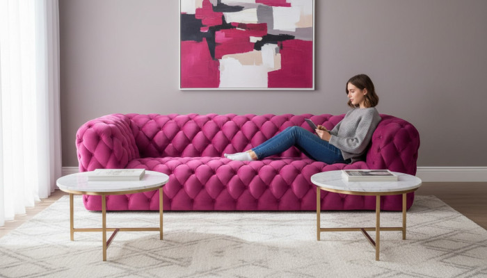 Pink XXL Big Couch Chesterfield Sofa Upholstered Fabric Four-seater 250cm new
