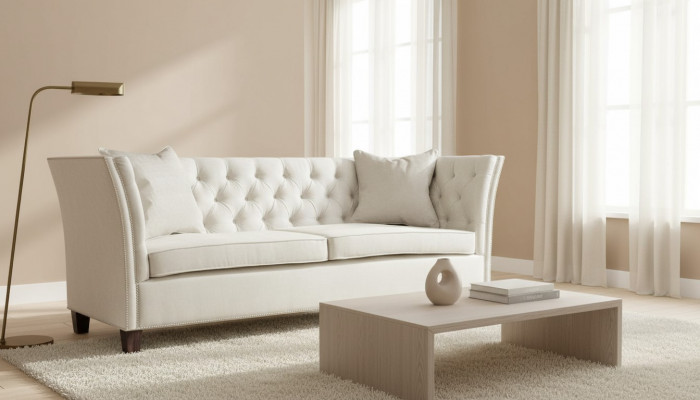 Sofa Beige Chesterfield Three-Seater Upholstery Furniture Hotel Practice Living Room