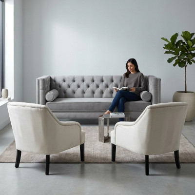 Gray Chesterfield Armchairs White XXL Big Textile Fabric Sofas Creative Furniture New