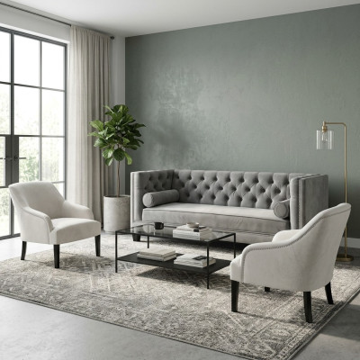 Gray Chesterfield Armchairs White XXL Big Textile Fabric Sofas Creative Furniture New