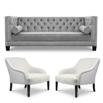 Gray Chesterfield Armchairs White XXL Big Textile Fabric Sofas Creative Furniture New