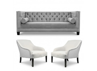 Gray Chesterfield Armchairs White XXL Big Textile Fabric Sofas Creative Furniture New