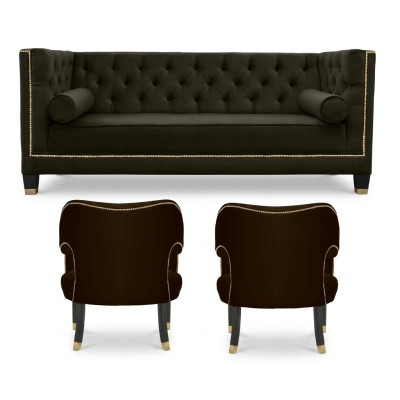 Chesterfield Armchair Black XXL Big Textile Fabric Couches Furniture Upholstery Suite