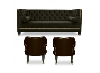 Chesterfield Armchair Black XXL Big Textile Fabric Couches Furniture Upholstery Suite