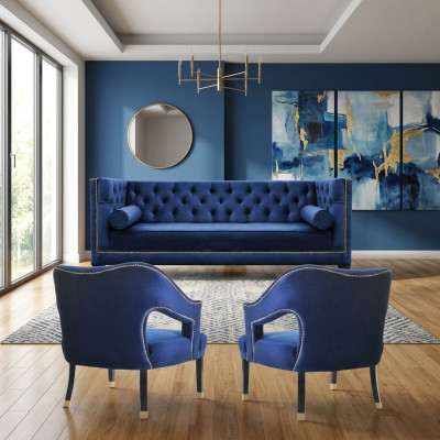 Luxury blue Chesterfield sofa set armchair + three-seater 3+1+1 set