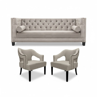 Beige Chesterfield Sofa Set Upholstered Seating Sets 3-piece Set Group